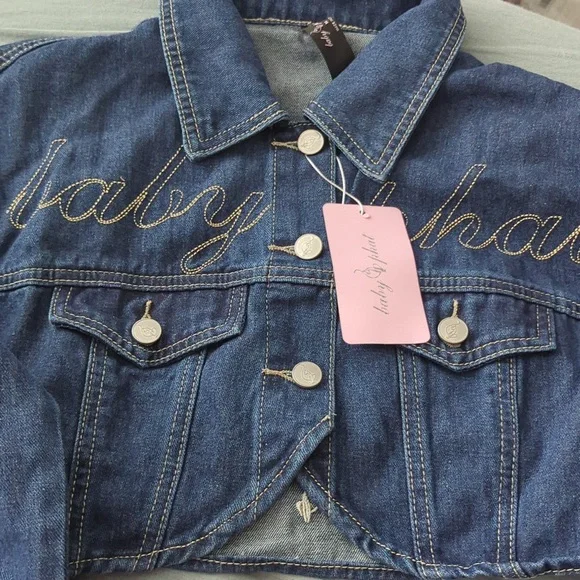 Baby Phat Dark Blue Denim Cropped Jacket with Embroidered Logo- M - Picture 2 of 3
